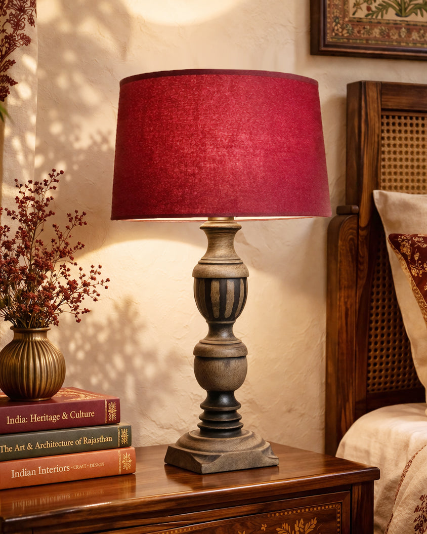 Rustic Antique Black French Trophy Carved Table lamp with Empire shade