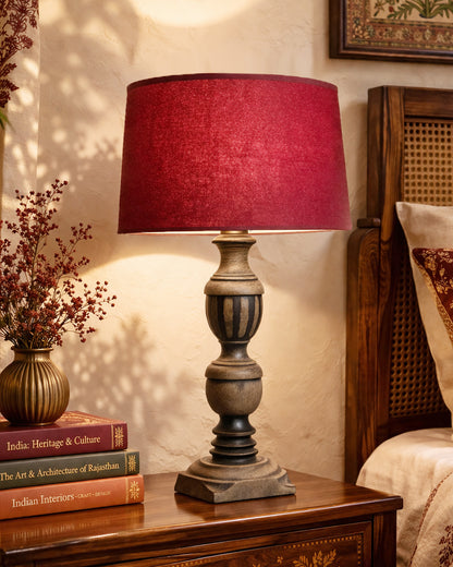 Rustic Antique Black French Trophy Carved Table lamp with Empire shade