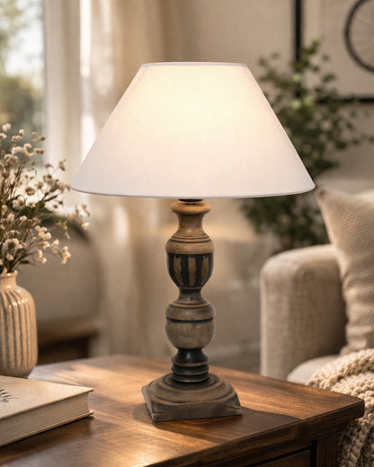 Rustic Antique Black French Trophy Carved Table lamp with Empire shade