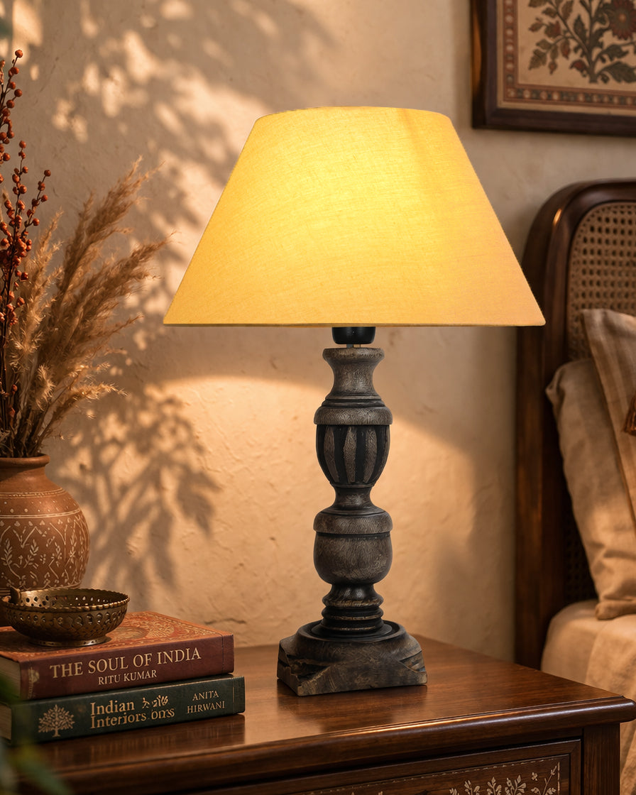 Rustic Antique Black French Trophy Carved Table lamp with Empire shade