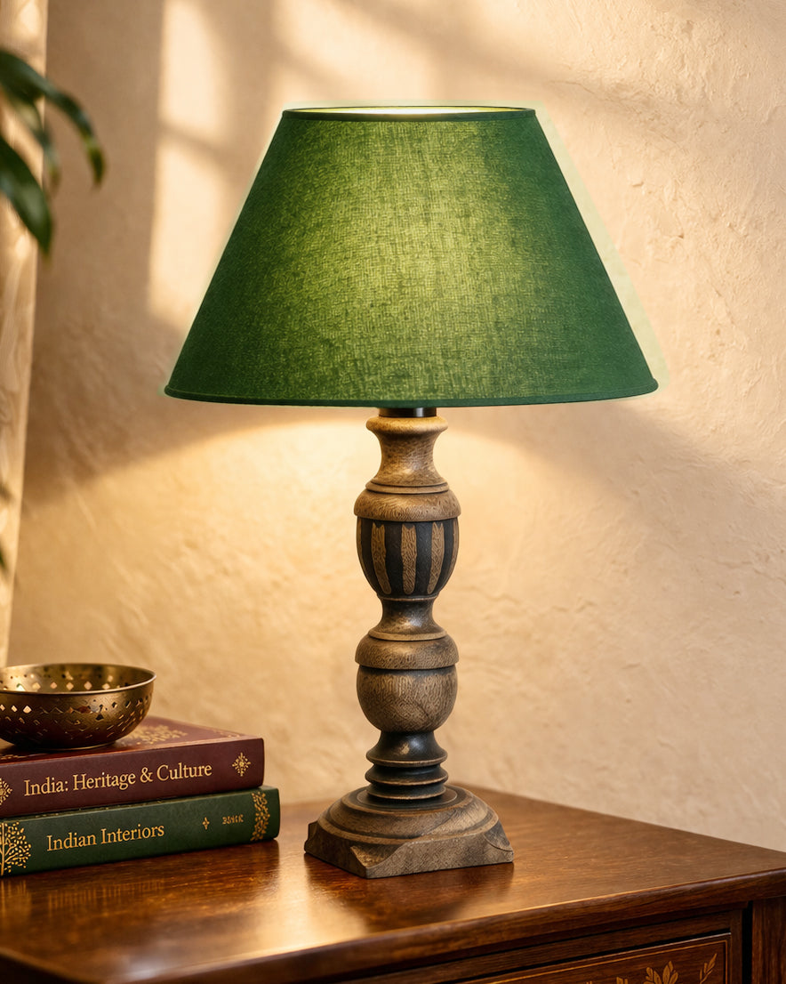 Rustic Antique Black French Trophy Carved Table lamp with Empire shade