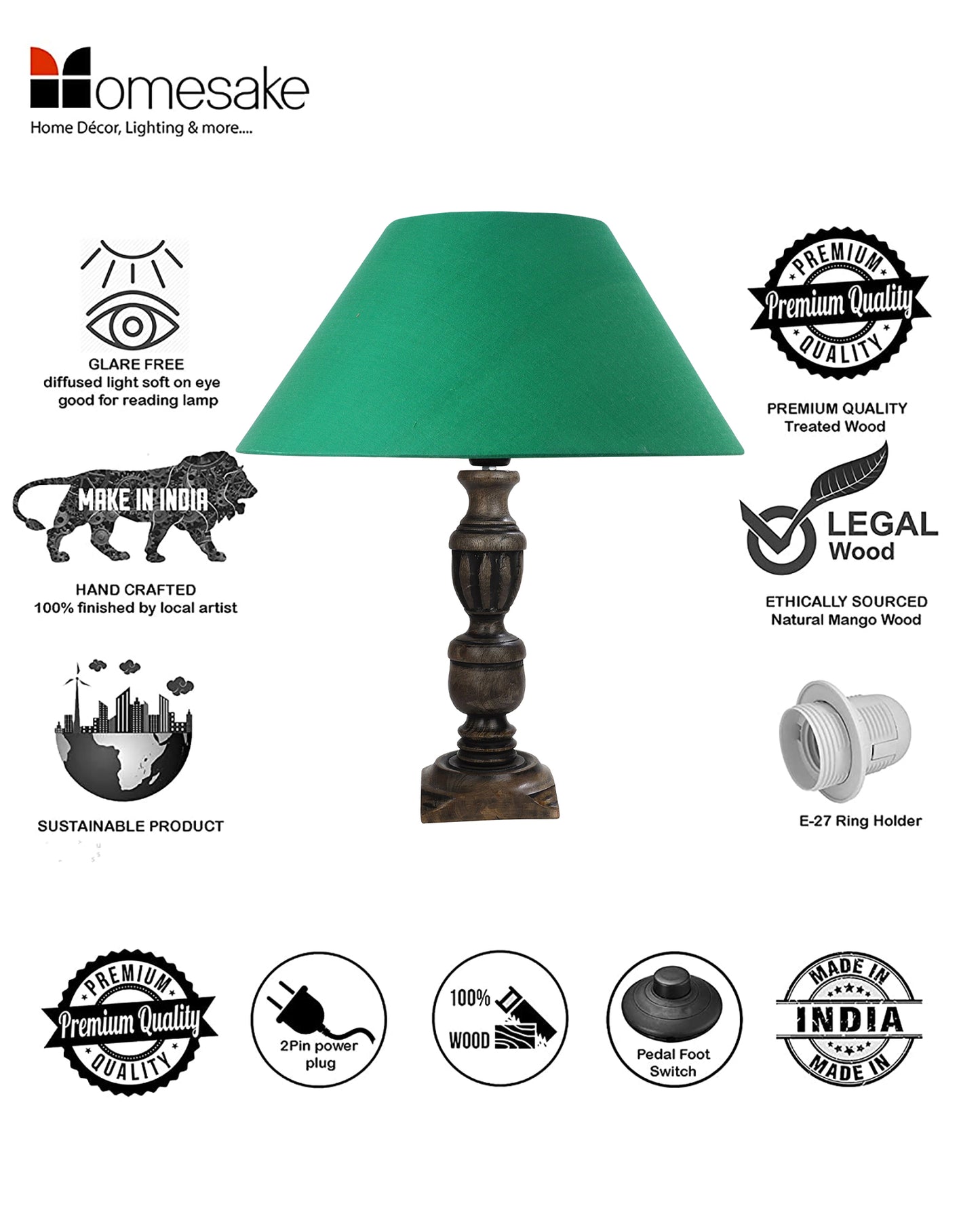Rustic Antique Black French Trophy Carved Table lamp with Empire shade