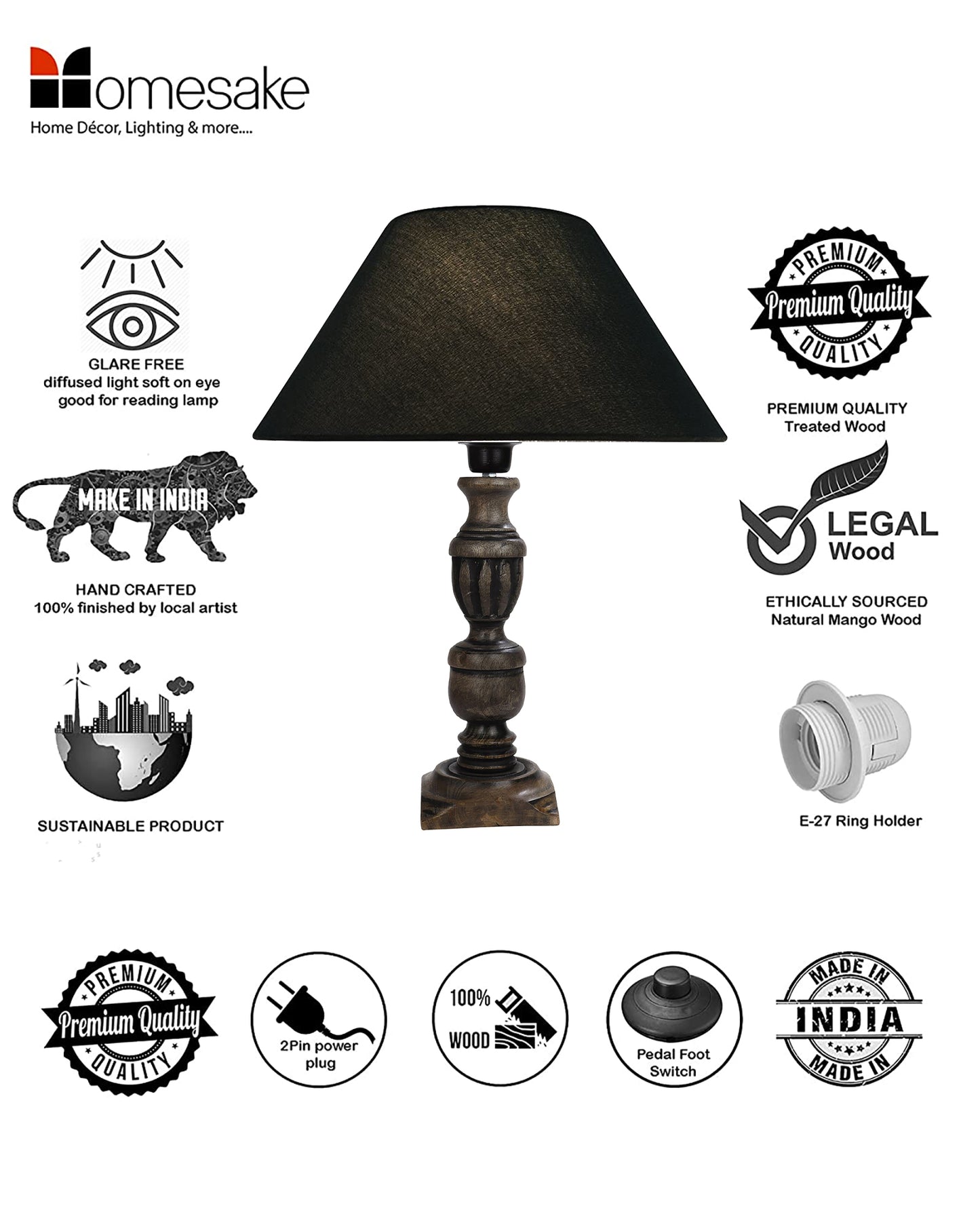 Rustic Antique Black French Trophy Carved Table lamp with Empire shade
