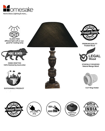 Rustic Antique Black French Trophy Carved Table lamp with Empire shade