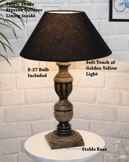 Rustic Antique Black French Trophy Carved Table lamp with Empire shade