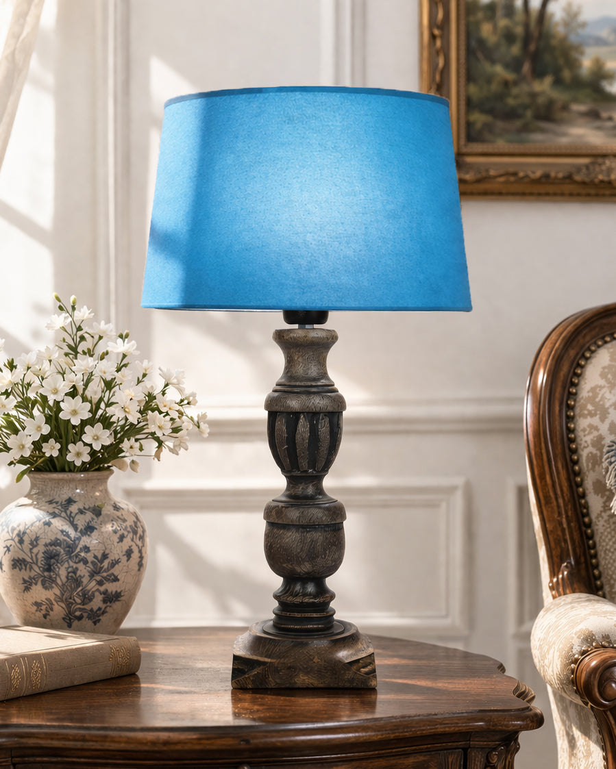 Rustic Antique Black French Trophy Carved Table lamp with Empire shade