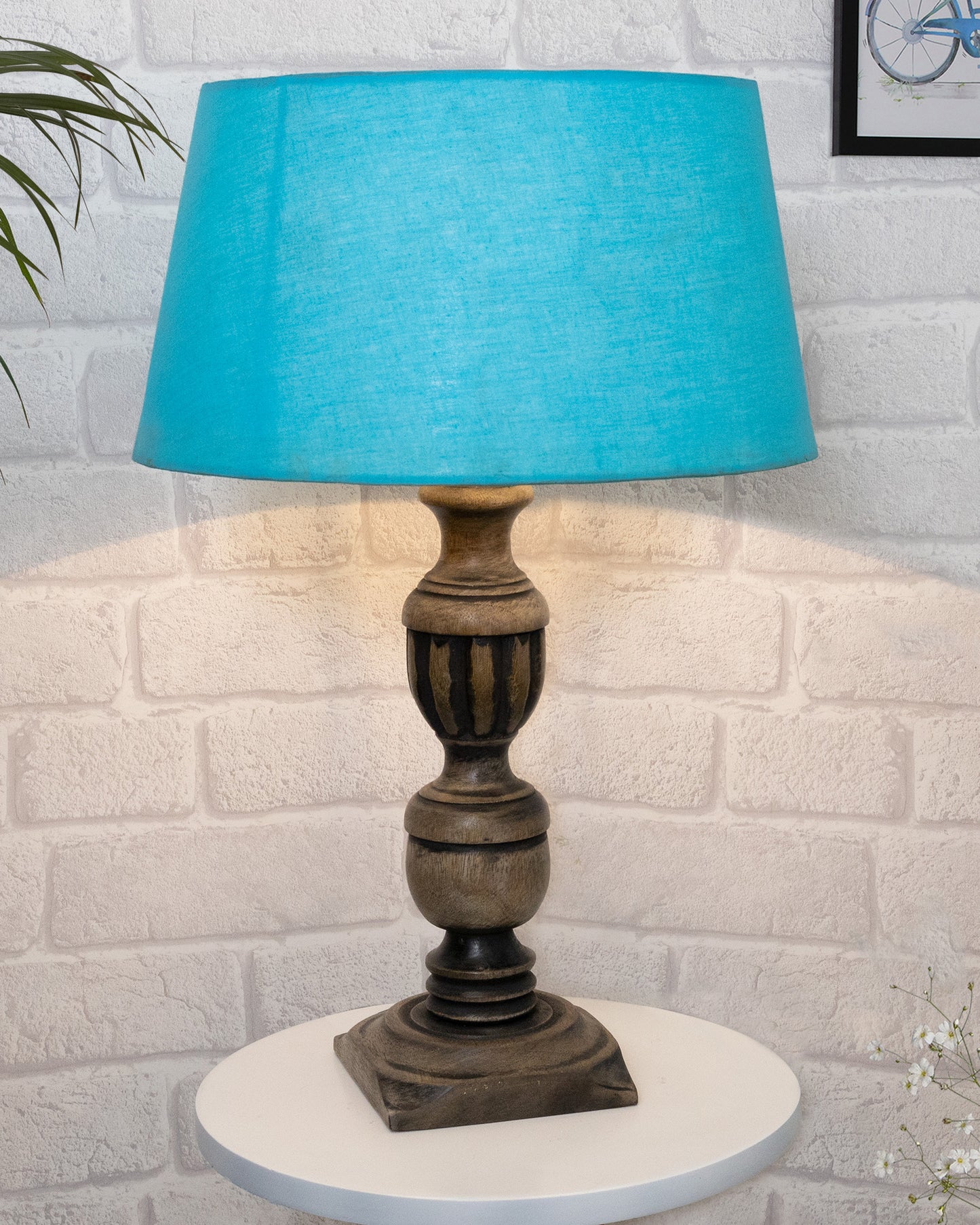 Rustic Antique Black French Trophy Carved Table lamp with Empire shade