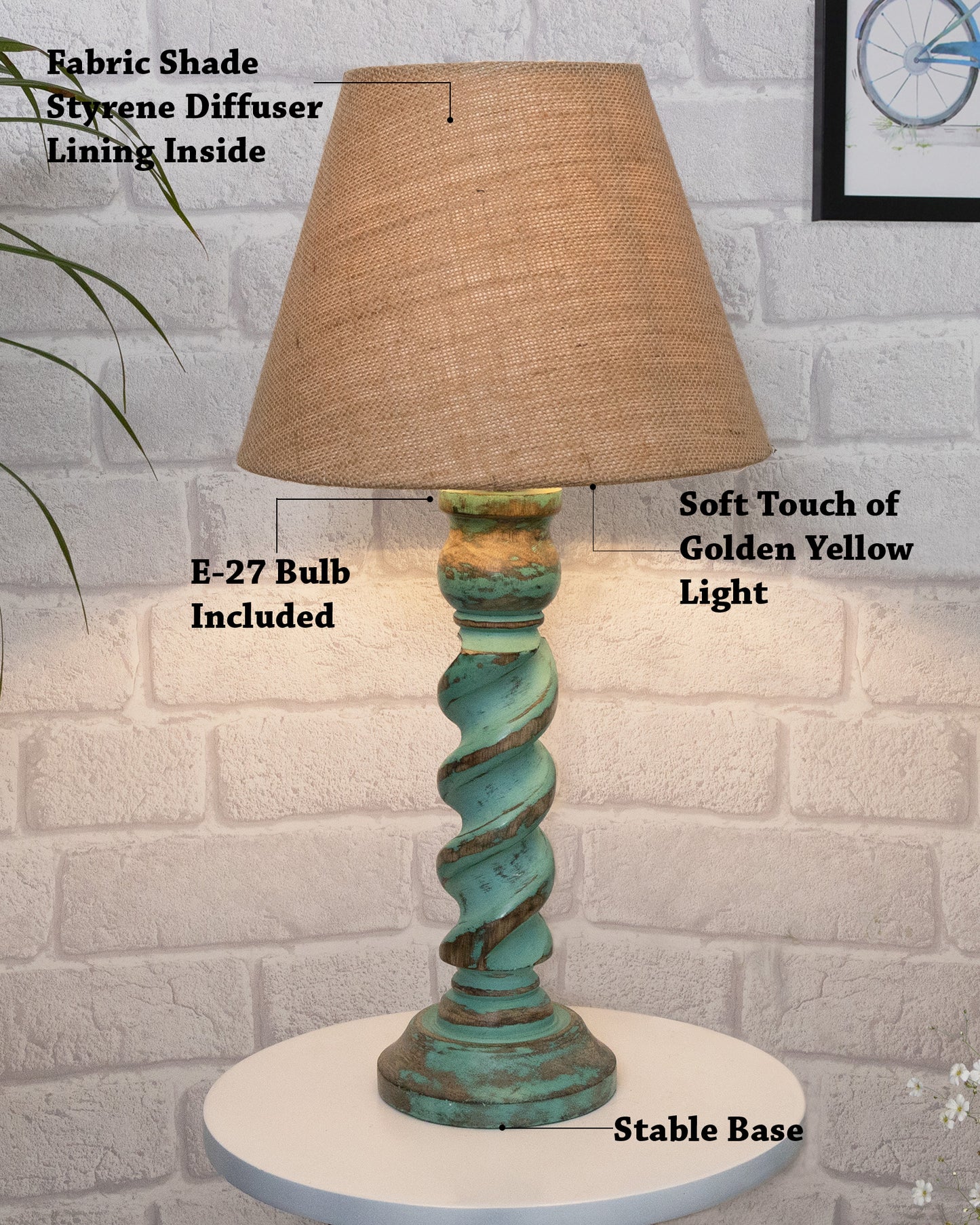 Signature Rustic Rope Algae Table Lamp With Jute Cone Shade, farmhouse Living Room Bedroom House Bedside Nightstand Home Office Reading Light