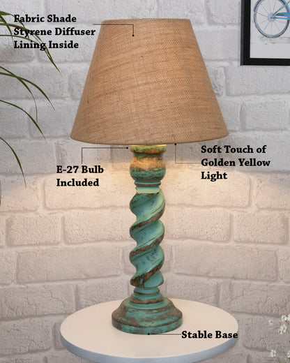 Signature Rustic Rope Algae Table Lamp With Jute Cone Shade, farmhouse Living Room Bedroom House Bedside Nightstand Home Office Reading Light