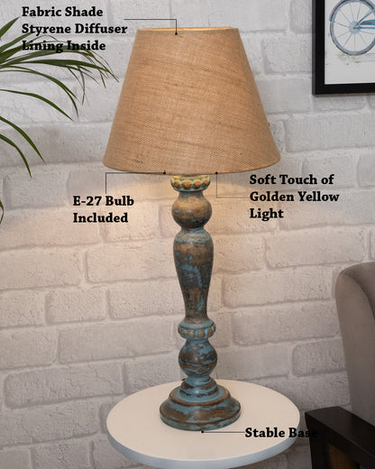 Eureka Polka Wood Table Lamp Bedside Distressed Living Room Light, Sky Blue,shade