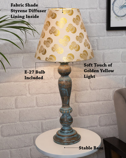 Eureka Polka Wood Table Lamp Bedside Distressed Living Room Light, Sky Blue,shade