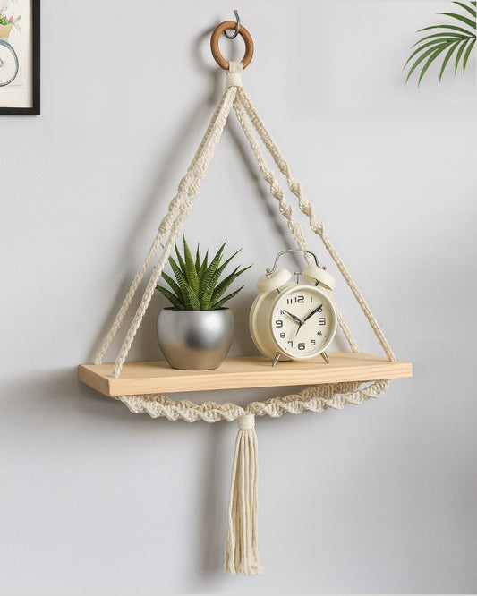 Macrame Wall Hanging Decor, Home Decor, Wall Shelves, Wall Hangings for Home Decoration, Wall Decor, Room Decor Items for Bedroom, Aesthetic Room Decor, Wall Hanging, Bedroom Decoration Items, Gift Items, Triangle Floating Shelf