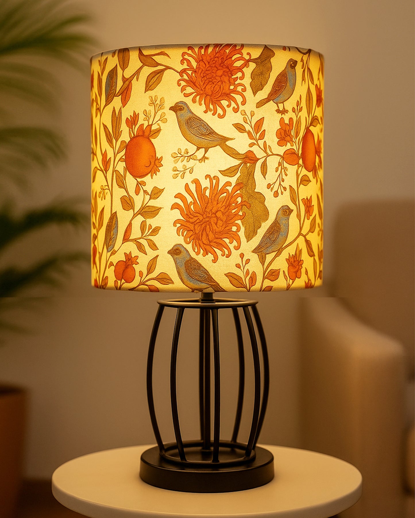 Modern Table Lamp, Metal Wire Cage Base Modern Fabric Lampshade for Home Office Cafe Restaurant,
