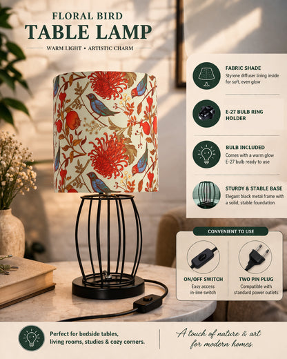 Modern Table Lamp, Metal Wire Cage Base Modern Fabric Lampshade for Home Office Cafe Restaurant,