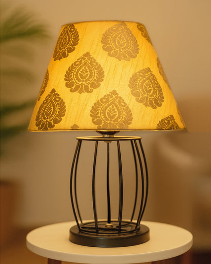 Modern Table Lamp, Metal Wire Cage Base Modern Fabric Lampshade for Home Office Cafe Restaurant,