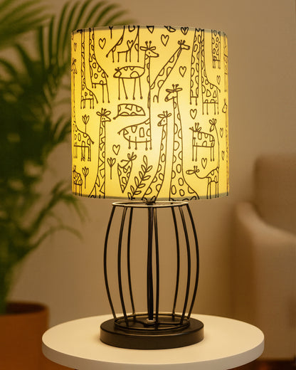 Modern Table Lamp, Metal Wire Cage Base Modern Fabric Lampshade for Home Office Cafe Restaurant,