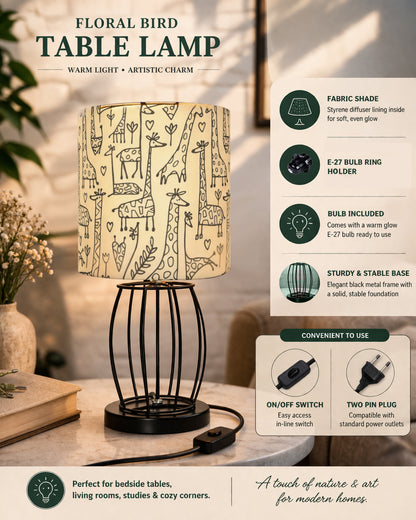 Modern Table Lamp, Metal Wire Cage Base Modern Fabric Lampshade for Home Office Cafe Restaurant,