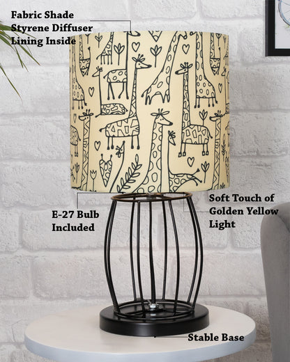Modern Table Lamp, Metal Wire Cage Base Modern Fabric Lampshade for Home Office Cafe Restaurant,