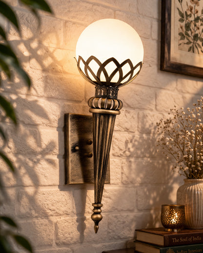 Filigree Wall Torch Rustic Wall Light Fixtures, Oil Rubbed Bronze Finish Indoor Vintage Wall Sconce Industrial Lamp Fixture Glass Shade Farmhouse Metal Sconces for Bedroom Living Room Cafe