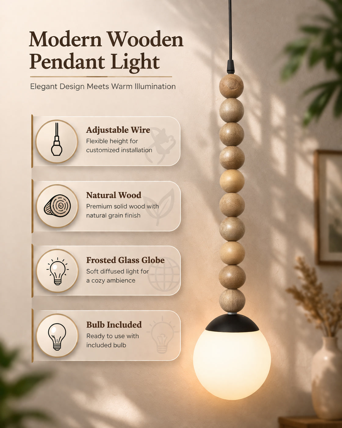 Rustic Beaded Swag Pendant, Balcony Bar Cafe Living Dining Room, Retro Loft Light, Ceiling Hanging Light, natural white Frosted globe