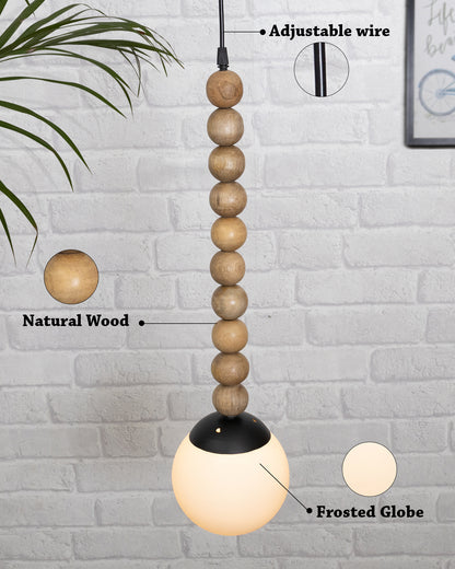 Rustic Beaded Swag Pendant, Balcony Bar Cafe Living Dining Room, Retro Loft Light, Ceiling Hanging Light, natural white Frosted globe