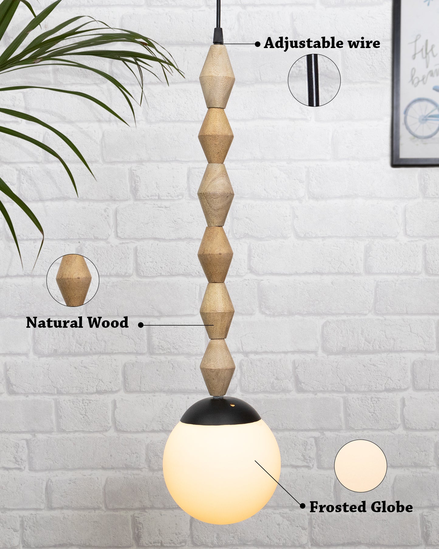 Rustic Beaded Swag Pendant, Balcony Bar Cafe Living Dining Room, Retro Loft Light, Ceiling Hanging Light, natural white Frosted globe