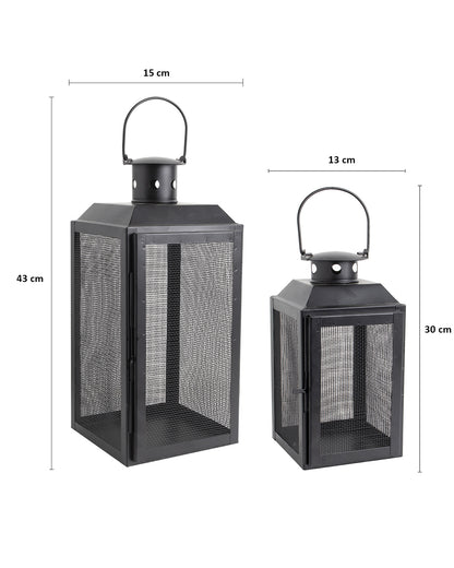 Set of 2 Iron Lantern and Candle Tealight Holder for Home Decor Items With 50 Warm White LEDs for Garden Patio Landscape Decoration