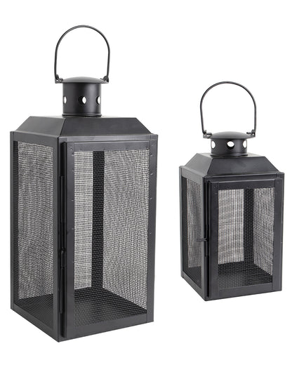 Set of 2 Iron Lantern and Candle Tealight Holder for Home Decor Items With 50 Warm White LEDs for Garden Patio Landscape Decoration