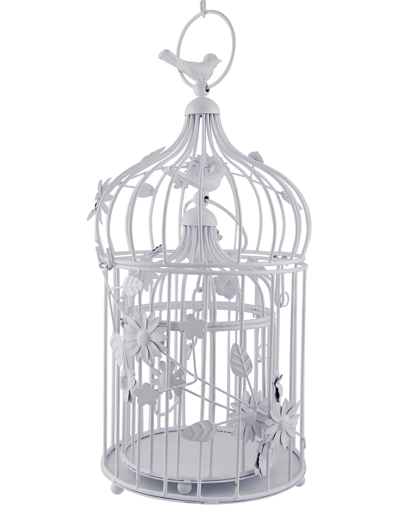 Set of 2 Modern Style Iron Decorative White Bird Cage with Hanging Chain Tabletop or Hanging Tealight Holder Candle Holder with Cork String Light