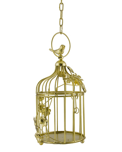 Set of 2 Modern Style Iron Decorative White Bird Cage with Hanging Chain Tabletop or Hanging Tealight Holder Candle Holder with Cork String Light
