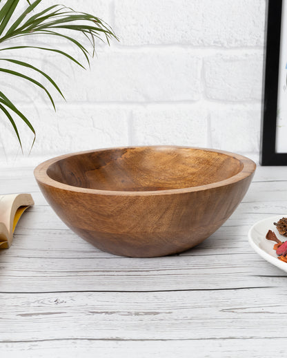 Flat base Wooden Serving Bowl for Salads, Fruits, Popcorn, Pasta
