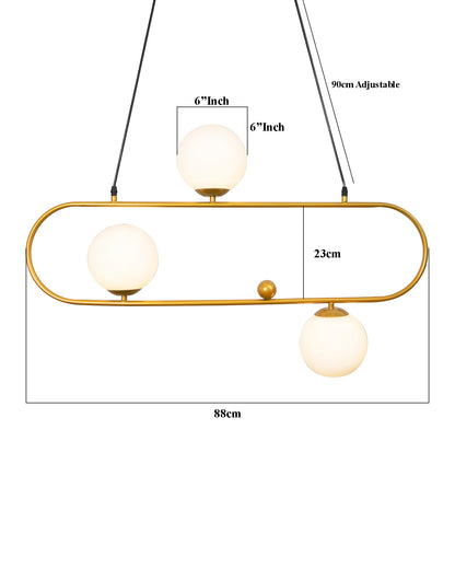 April in Paris Golden Oval Chandelier with Frosted Glass, 3 Light Pendant Light