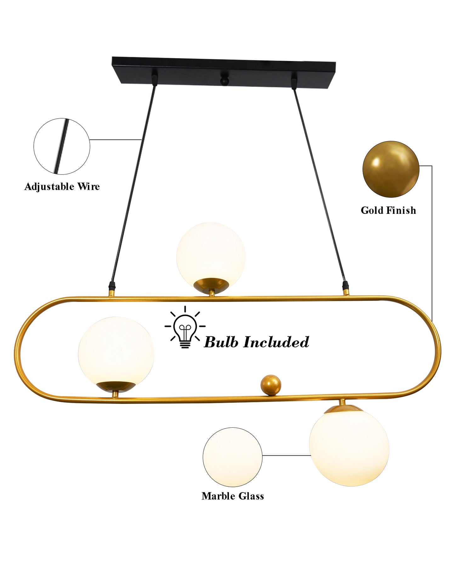 April in Paris Golden Oval Chandelier with Frosted Glass, 3 Light Pendant Light