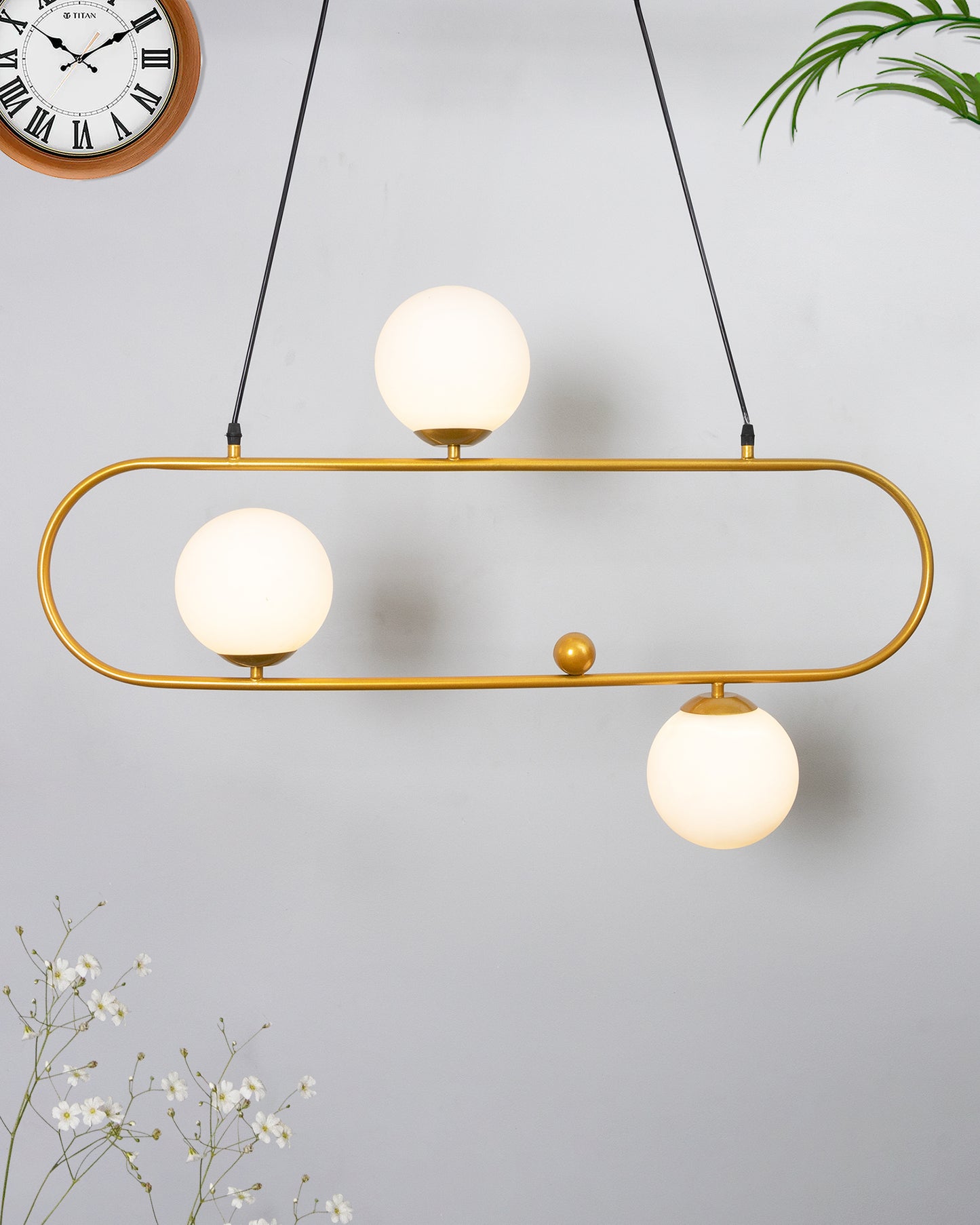 April in Paris Golden Oval Chandelier with Frosted Glass, 3 Light Pendant Light