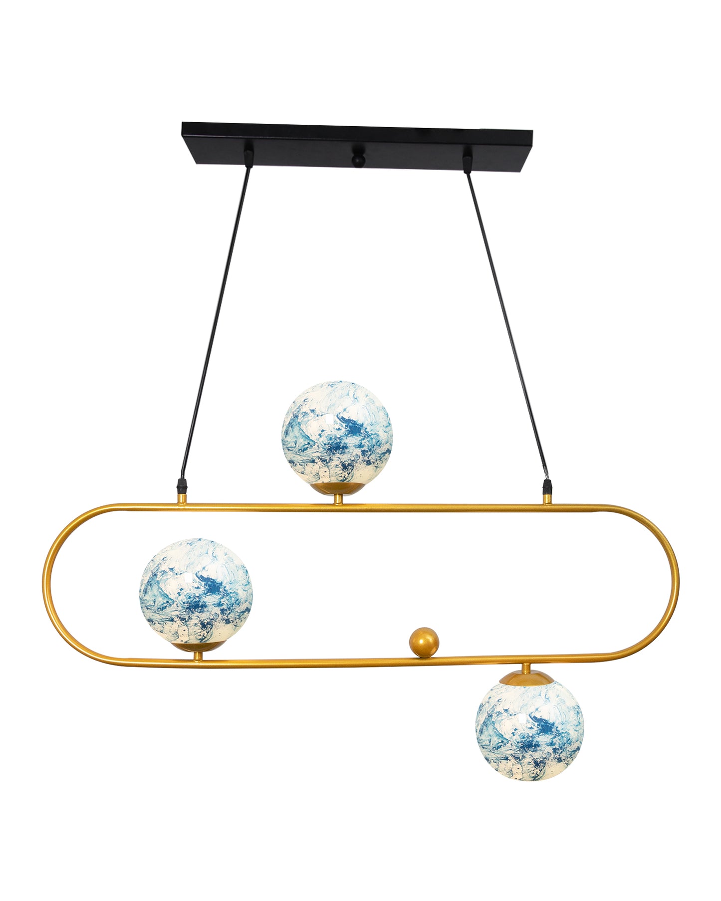 April in Paris Golden Oval Chandelier with Frosted Glass, 3 Light Pendant Light