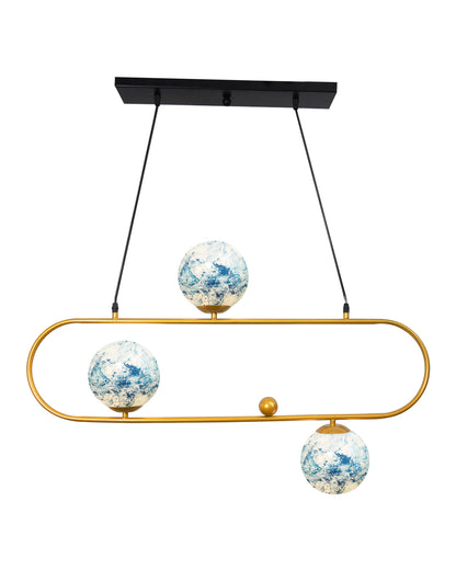 April in Paris Golden Oval Chandelier with Frosted Glass, 3 Light Pendant Light