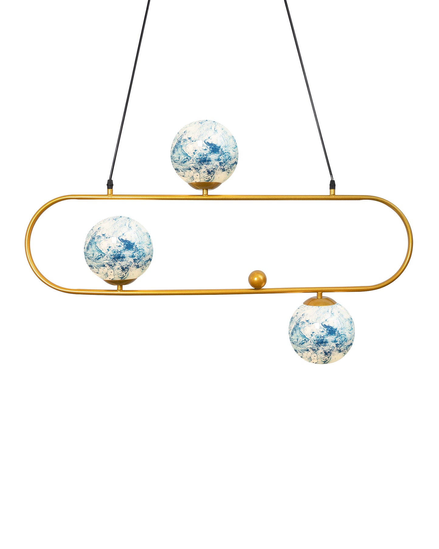 April in Paris Golden Oval Chandelier with Frosted Glass, 3 Light Pendant Light