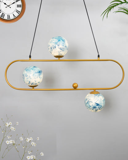 April in Paris Golden Oval Chandelier with Frosted Glass, 3 Light Pendant Light