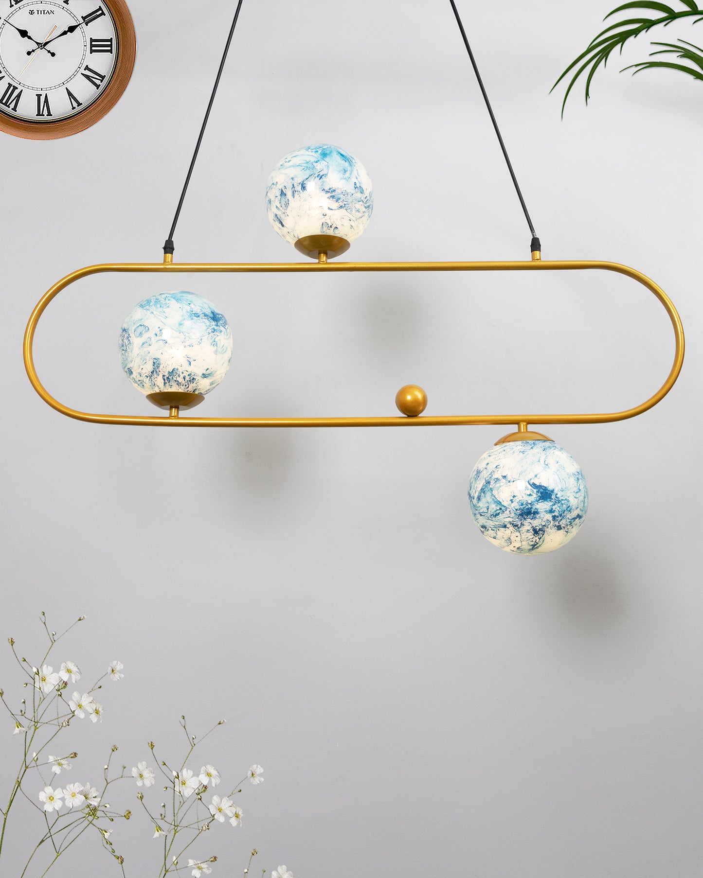 April in Paris Golden Oval Chandelier with Frosted Glass, 3 Light Pendant Light