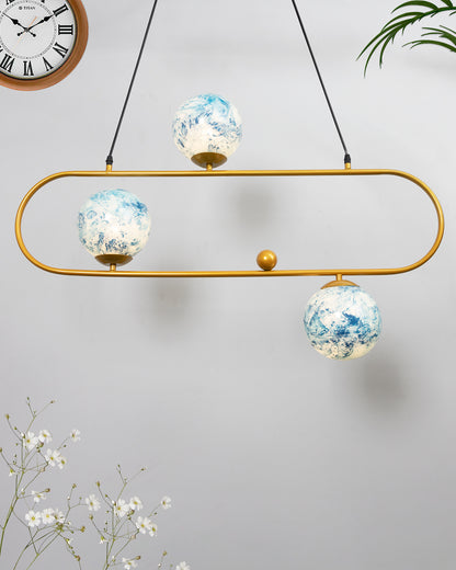 April in Paris Golden Oval Chandelier with Frosted Glass, 3 Light Pendant Light