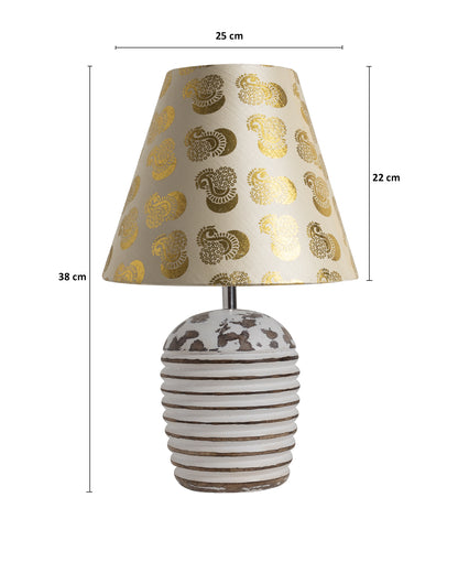 Modern Table Lamp, Wooden Base Modern Fabric Lampshade for Home Office Cafe Restaurant, Ribbed Basket