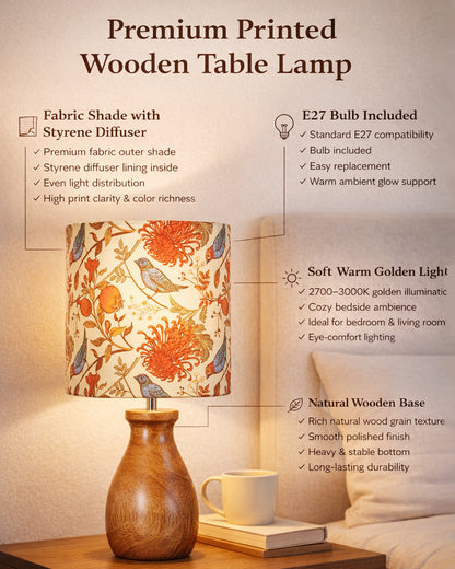 Dovel Pot Modern Table Lamp, Wooden Base Modern Fabric Lampshade for Home Office Cafe Restaurant
