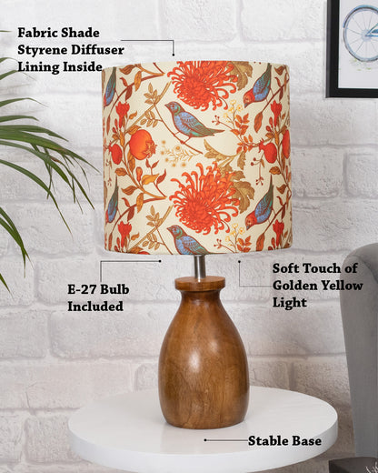 Dovel Pot Modern Table Lamp, Wooden Base Modern Fabric Lampshade for Home Office Cafe Restaurant