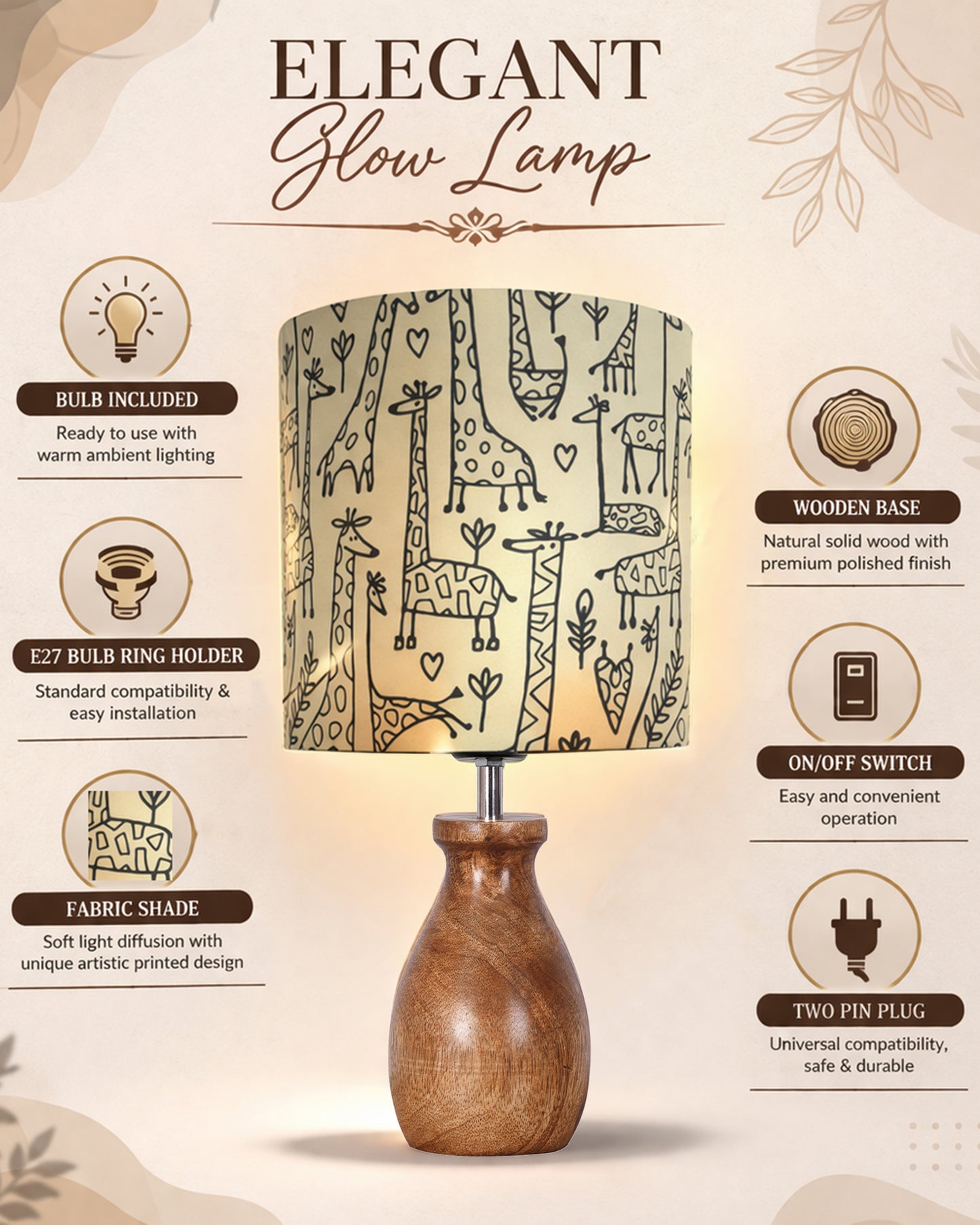 Dovel Pot Modern Table Lamp, Wooden Base Modern Fabric Lampshade for Home Office Cafe Restaurant