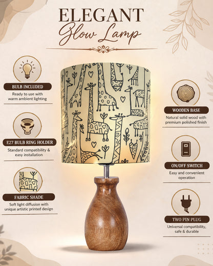 Dovel Pot Modern Table Lamp, Wooden Base Modern Fabric Lampshade for Home Office Cafe Restaurant