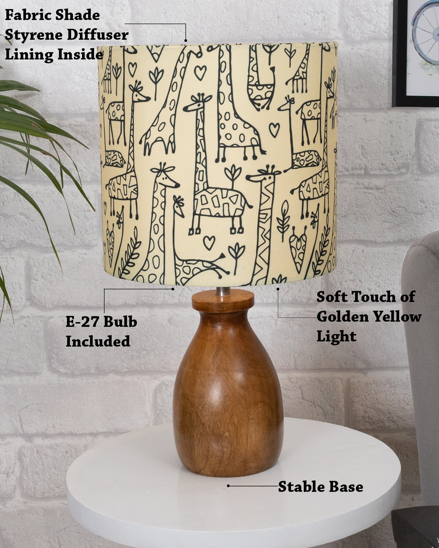 Dovel Pot Modern Table Lamp, Wooden Base Modern Fabric Lampshade for Home Office Cafe Restaurant