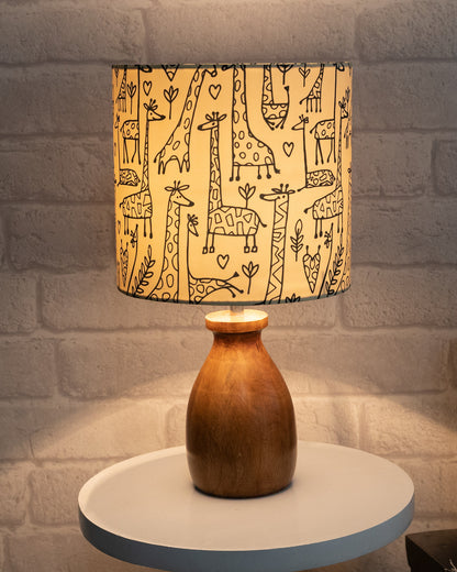 Dovel Pot Modern Table Lamp, Wooden Base Modern Fabric Lampshade for Home Office Cafe Restaurant