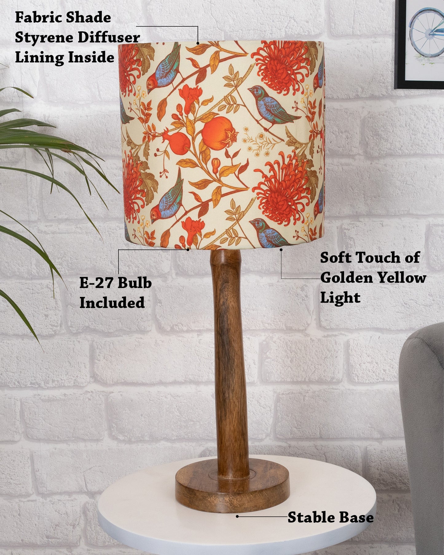 Modern Table Lamp, Wooden Base Modern Fabric Lampshade for Home Office Cafe Restaurant, Nordic Stick