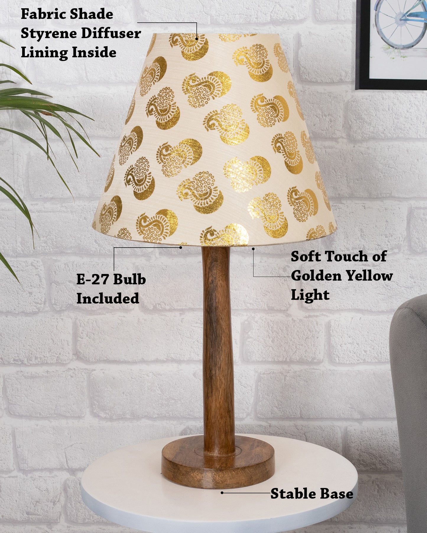 Modern Table Lamp, Wooden Base Modern Fabric Lampshade for Home Office Cafe Restaurant, Nordic Stick