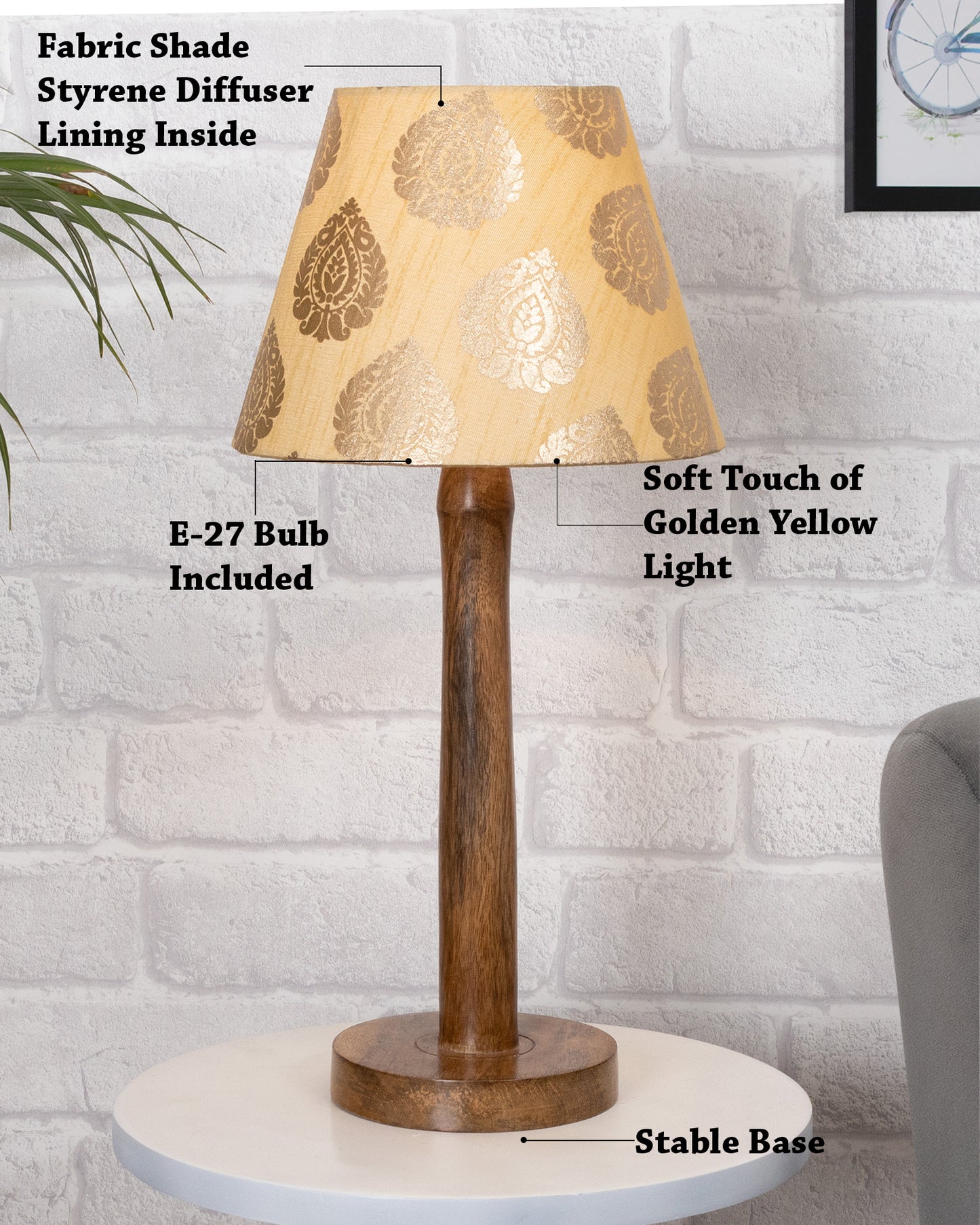 Modern Table Lamp, Wooden Base Modern Fabric Lampshade for Home Office Cafe Restaurant, Nordic Stick